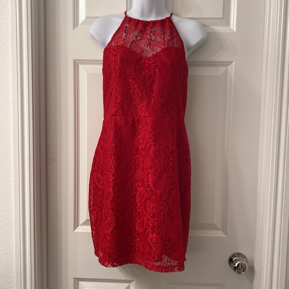 Red dress with lace accent